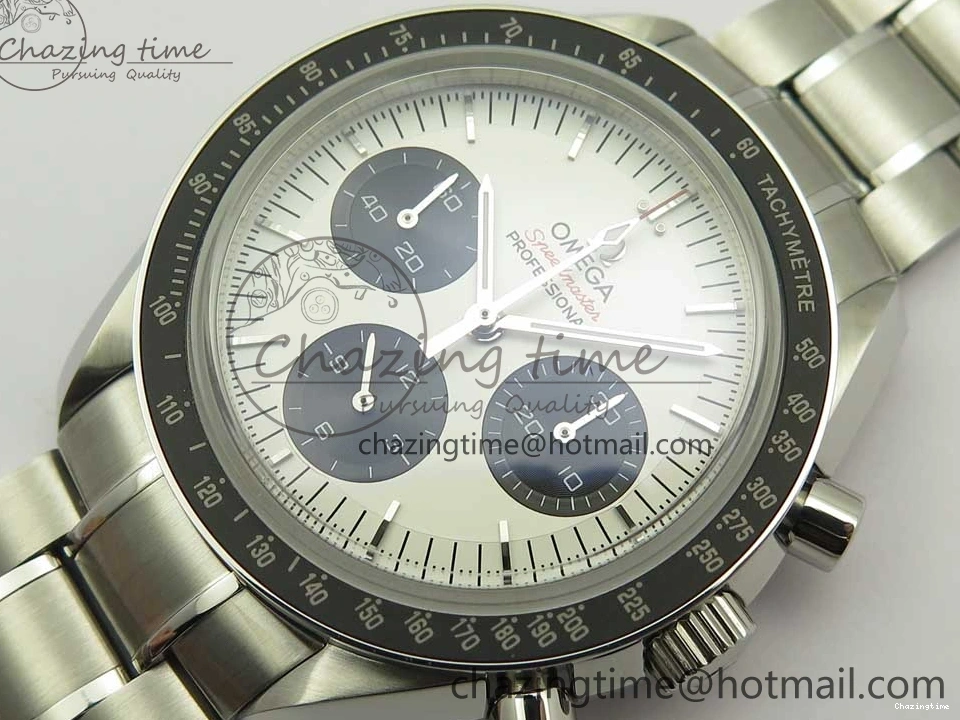 0318 WaterResistant Speedmaster SS Sapphire Crystal Panda White Black Dial on SS Bracelet Manual Winding Chrono Movement 7956